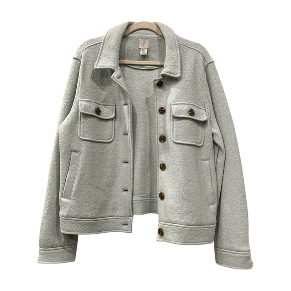 NWOT Joie Ice Mint Blue Wool Button Up Shacket Jacket Size L - Picture 2 of 5